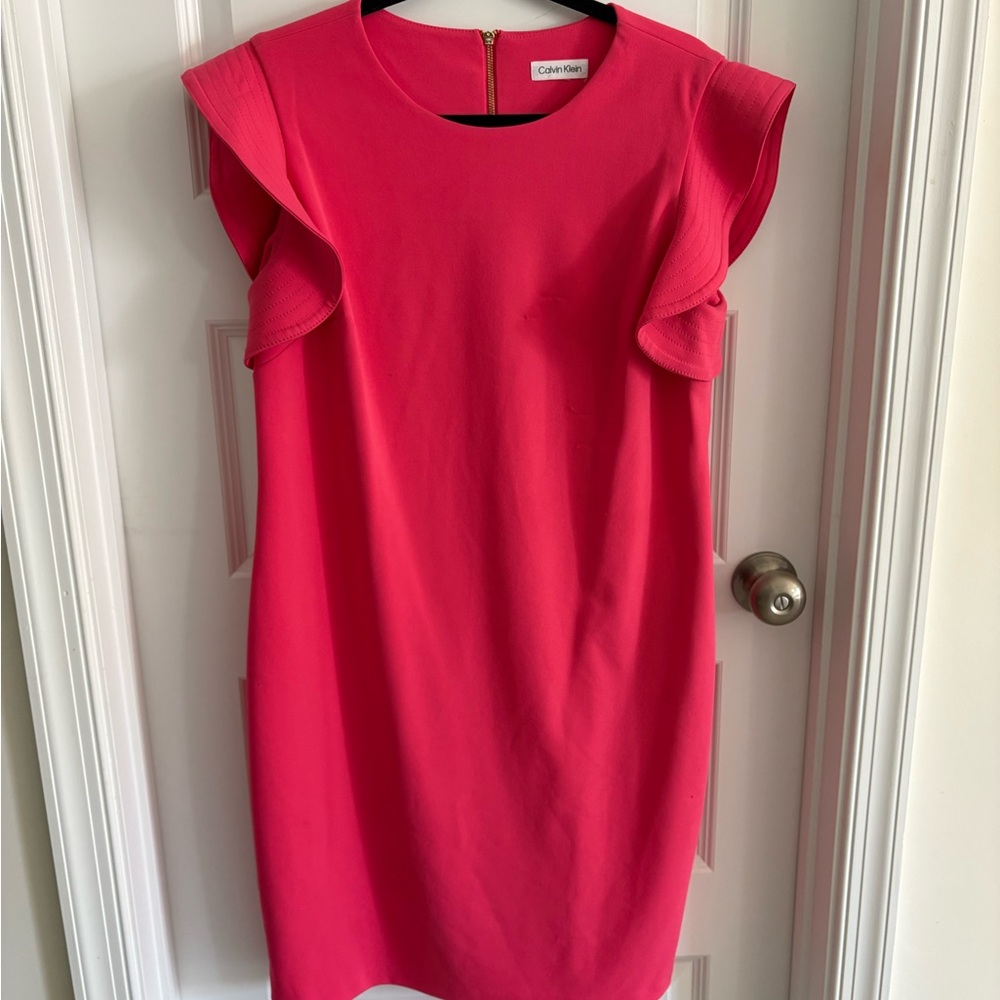 Calvin Klein Fuchsia Flutter Sleeve Midi Dress